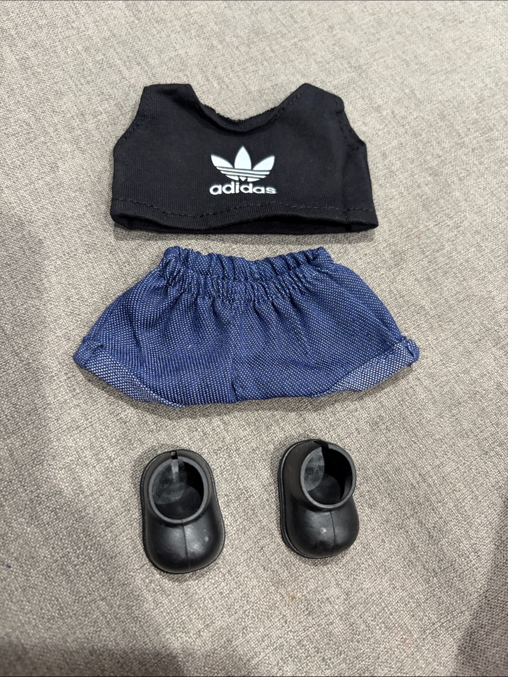 Labubu or Small Doll adidas Black Top with Blue Shorts Set
